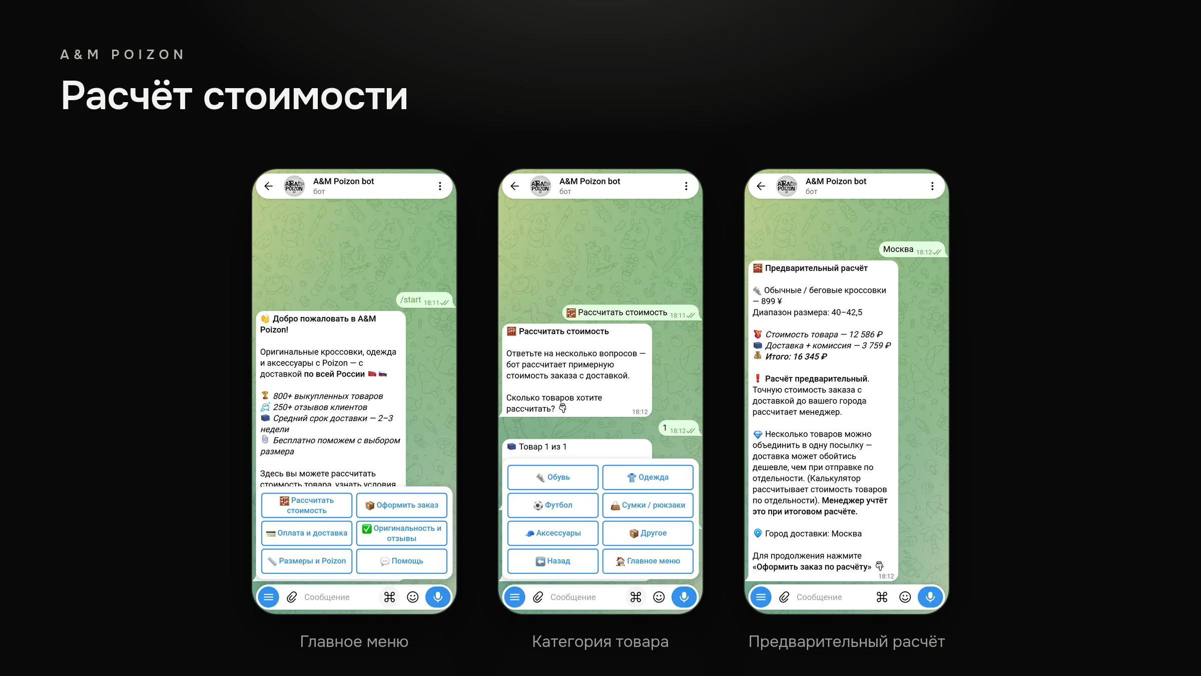 A&M Poizon, расчёт стоимости